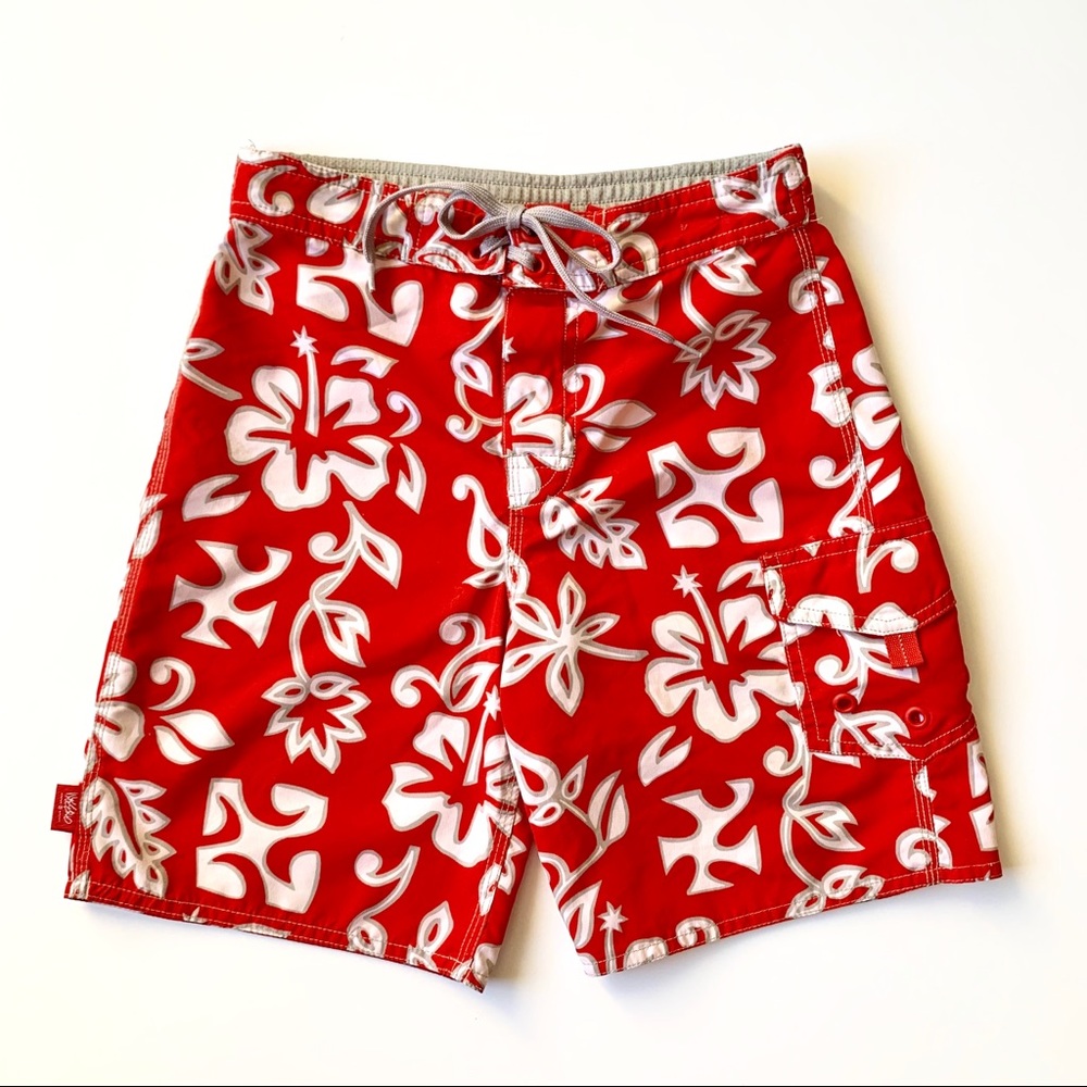Boys MOSSIMO Red White Hawaiian Swim Shorts Trunks